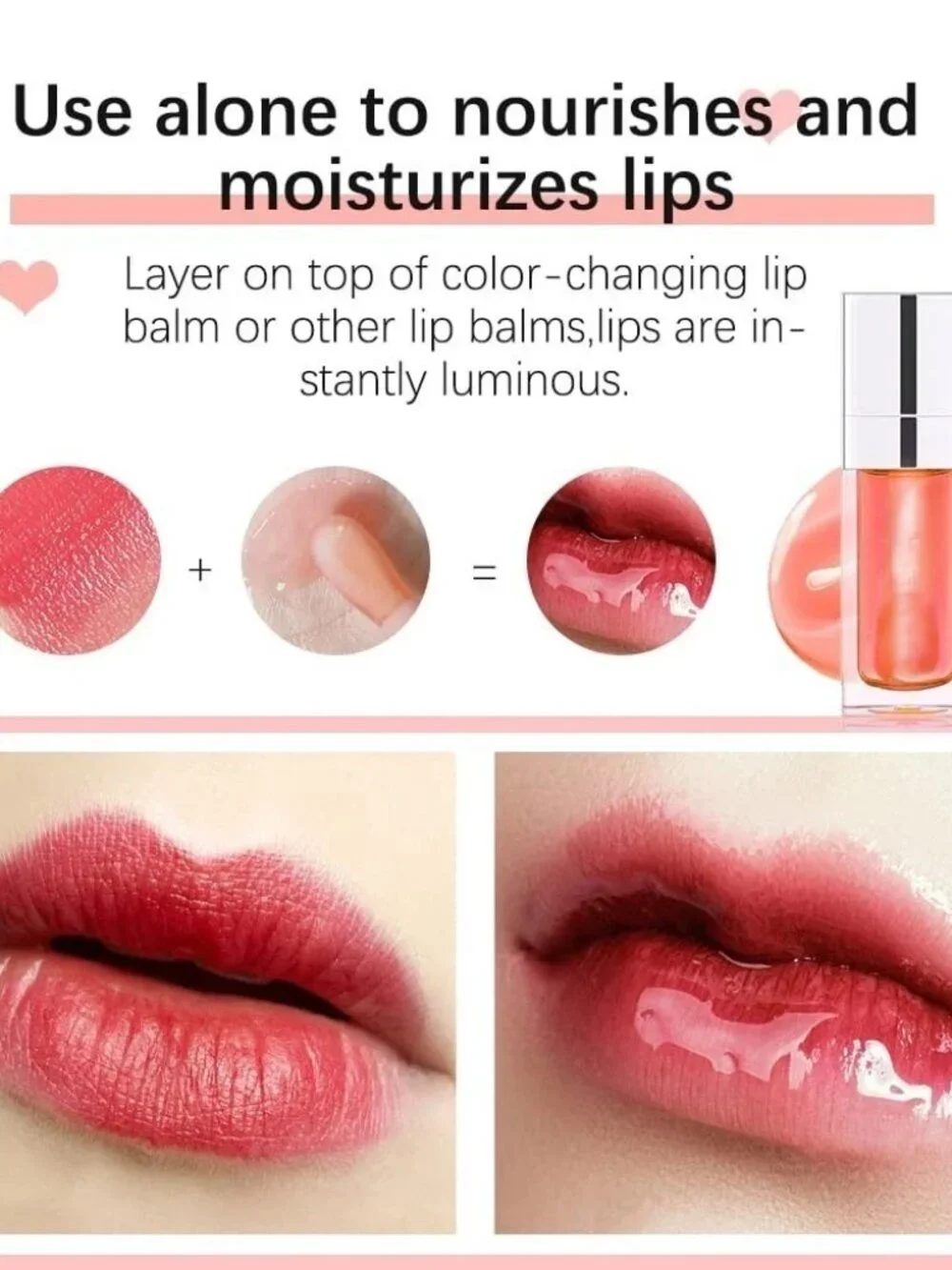 Shiny Cherry Hydrating Tinted Lip Oil Plumping Gloss Pink Tint Non Sticky Glossy